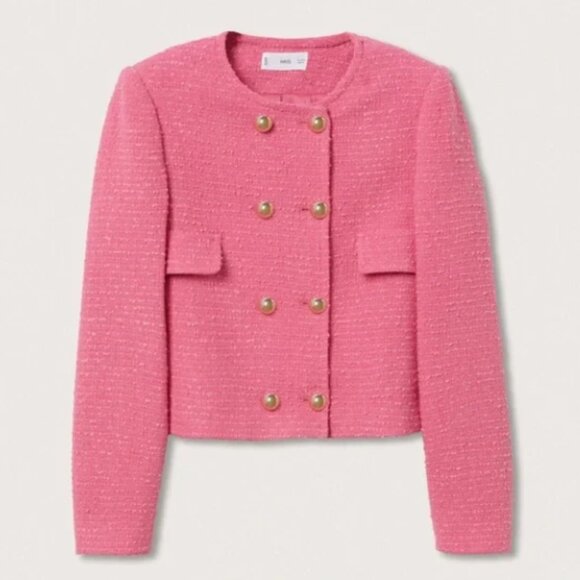 Mango (MNG) pink tweed double breasted jacket Size S - Picture 1 of 4